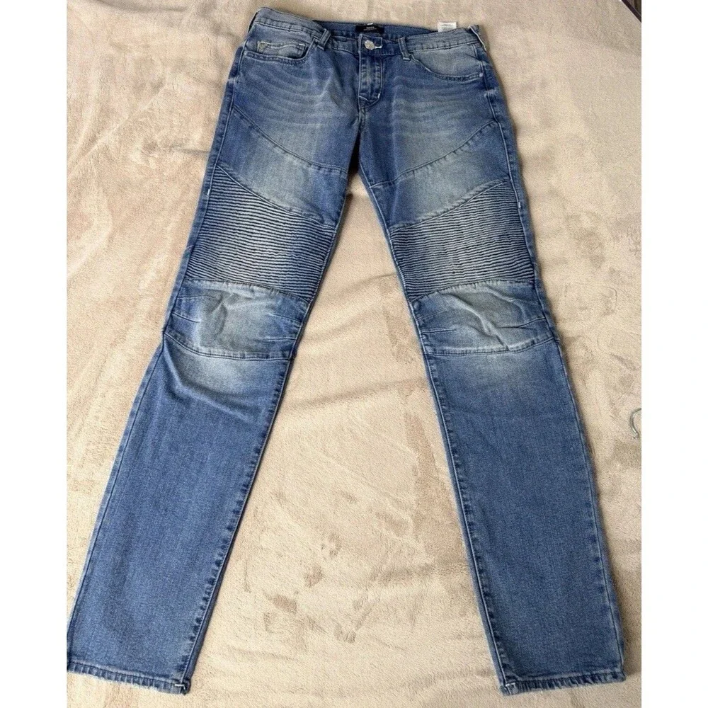 True Religion Rocco Moto Relaxed Skinny Jeans Men’s 30x32 Light Wash NWOT